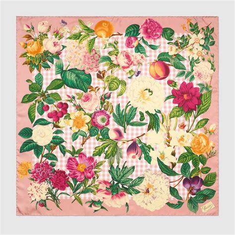 gucci scarf peony floral fruit|Gucci wraps for women.